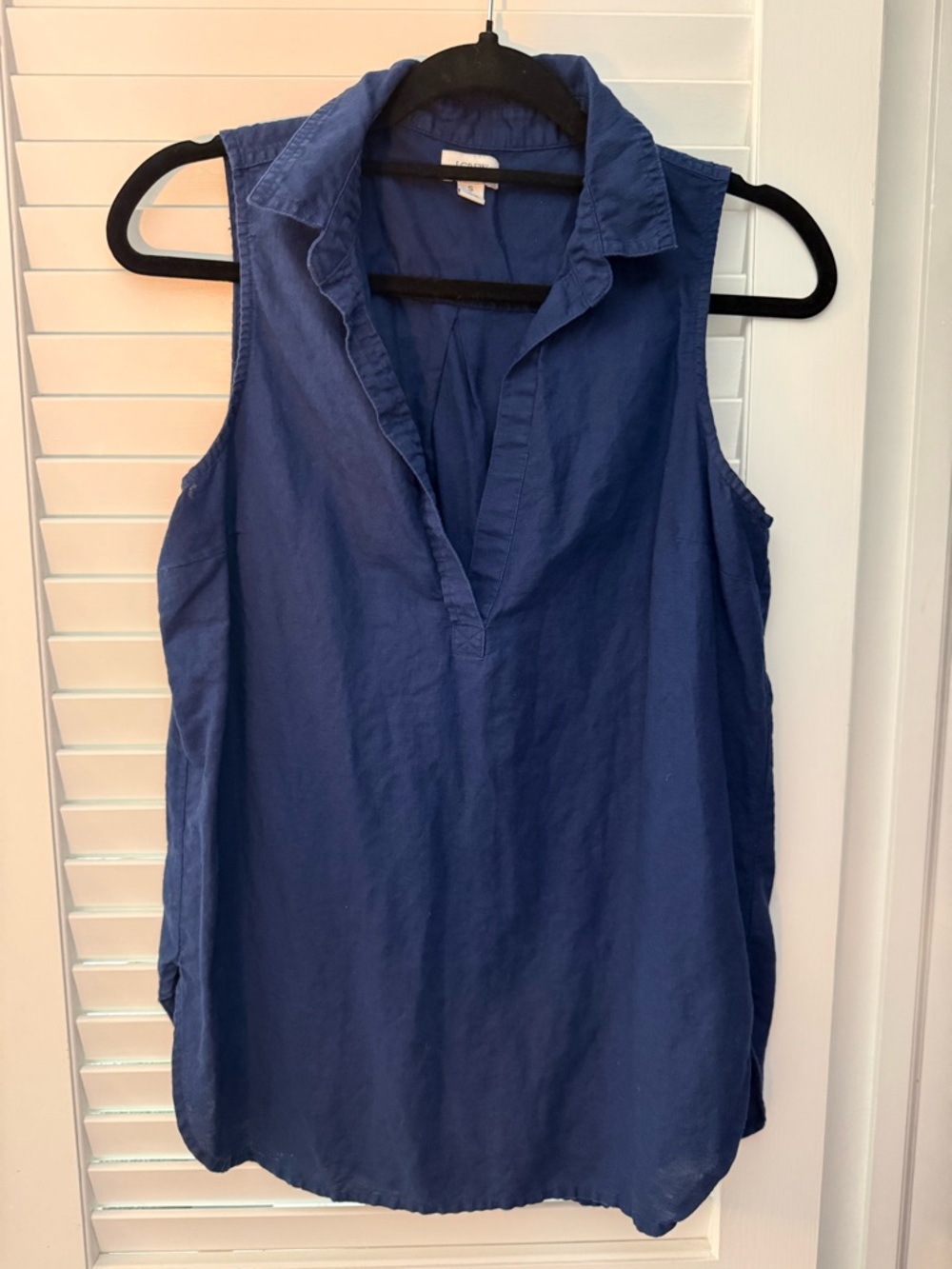 J.Crew Linen Cotton Blend Sleeveless Collared V-Neck Tunic Top Navy Size Small